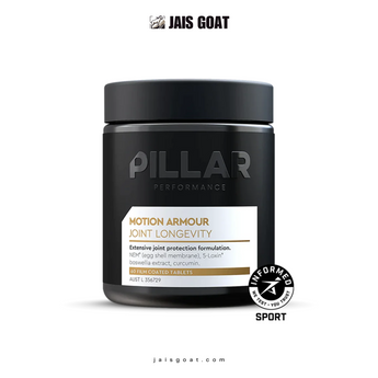 Jais Goat Pillar Motion Armour joint support supplement bottle with label, designed for active lifestyles and joint longevity.