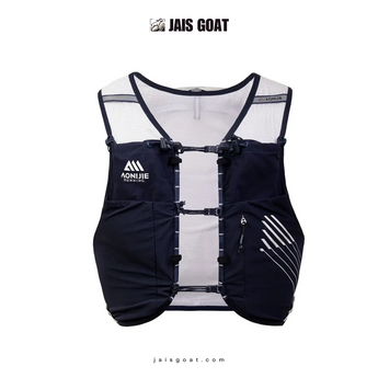 JAIS GOAT trail running backpack 15L with adjustable straps, hydration pocket, and multiple storage compartments for outdoor activity.