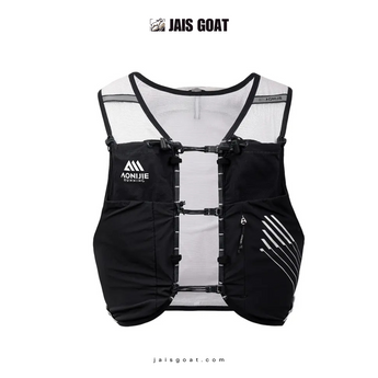 JAIS GOAT trail running backpack 15L with adjustable straps, hydration pocket, and multiple gear compartments for outdoor activity.