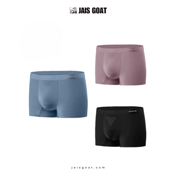 JAIS GOAT AONIJIE 3-pack men's performance boxer briefs underwear, showing comfortable, fitted design in neutral colors.