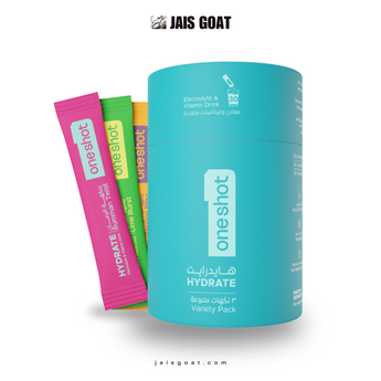 Image of JAIS GOAT Oneshot Hydrate Variety Pack electrolyte drinks with colorful packaging, sugar-free, with added vitamins.