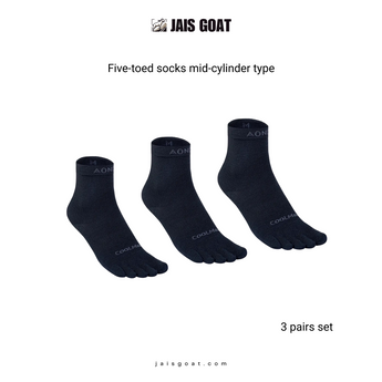 Black AONIJIE five-toed mid-cylinder running socks by JAIS GOAT, shown in a 3-pack, designed for comfort and performance.